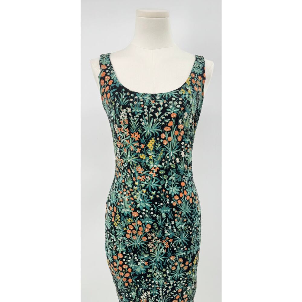 Peruvian Connection Meadow Sheath Dress Black Green Floral Tank Body Con S